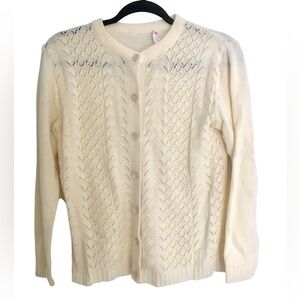 Vintage Womens Button Up Cardigan Sweater 70s Pointelle Lightweight